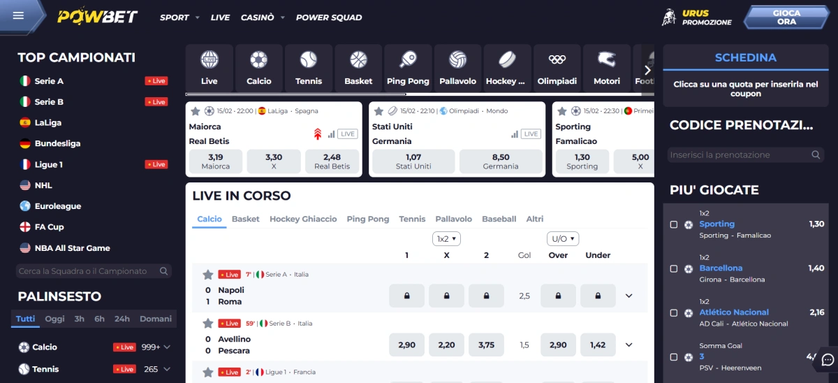 Powbet scommesse sportive – sezione live betting